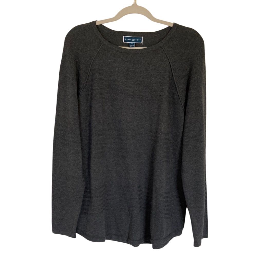 Karen Scott Tunic Sweater Top Womens Size M Grey Pullover Long Sleeve